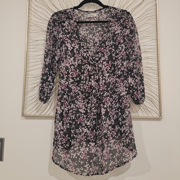 Old Navy Sheer Abstract Floral V Neck Maternity Babydoll Tunic Top Blouse Medium - Picture 3 of 12